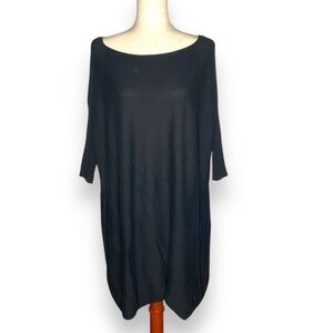 Peruvianan Connection Black Boatneck Rib Dolman Sleeve Knit Sweater Tunic Dress